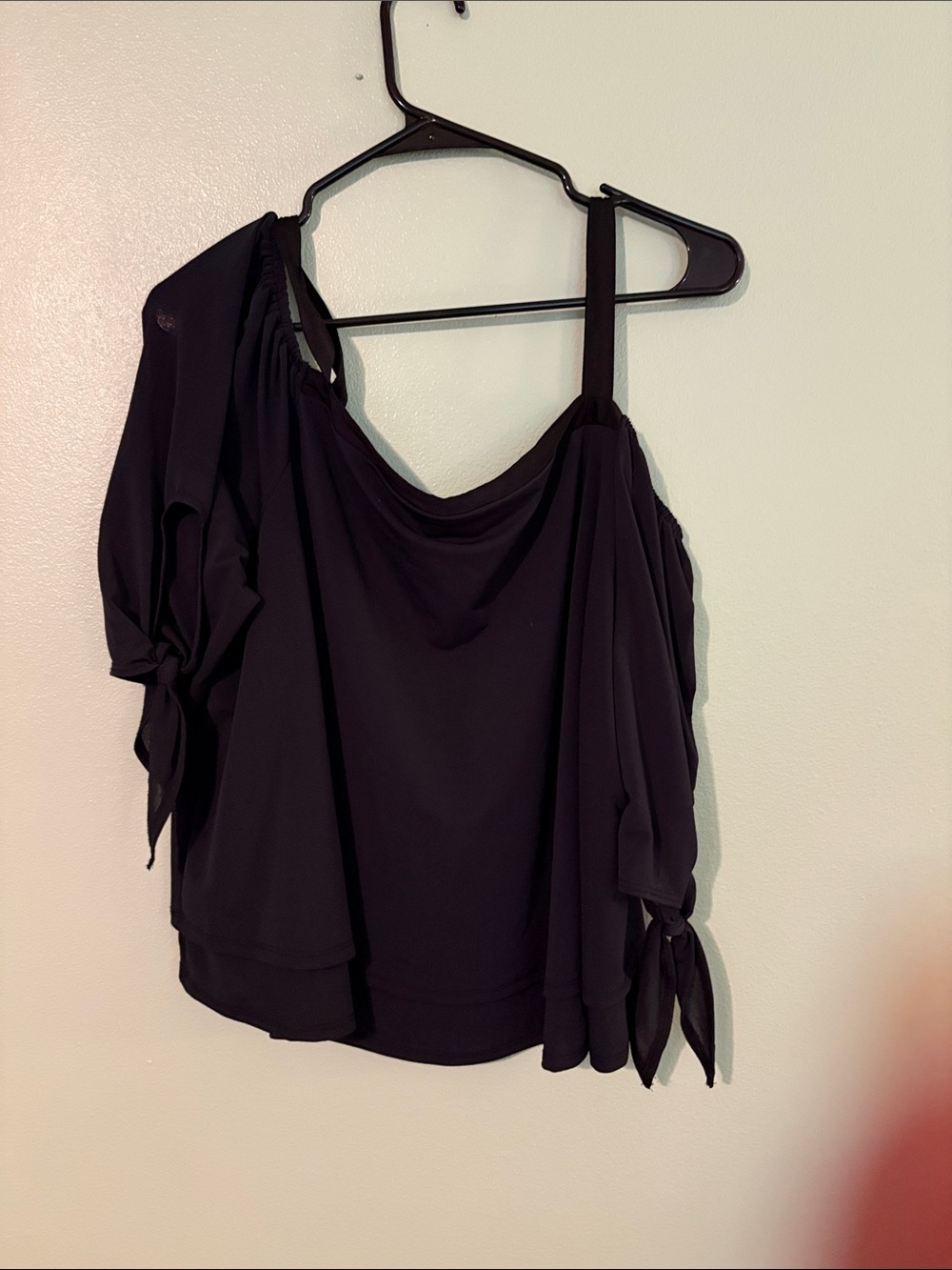 Black  Tie-Sleeve Blouse